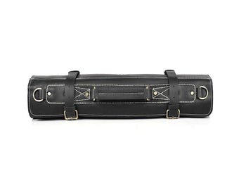 Personalized Knife Carrier Full Grain Black Leather Roll Kitchen Tool Holder | Gift