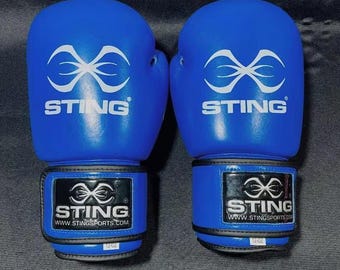 Sting Boxing Gloves, Handmade Cowhide Blue Leather, Professional Boxing Sparring & Training, Gift