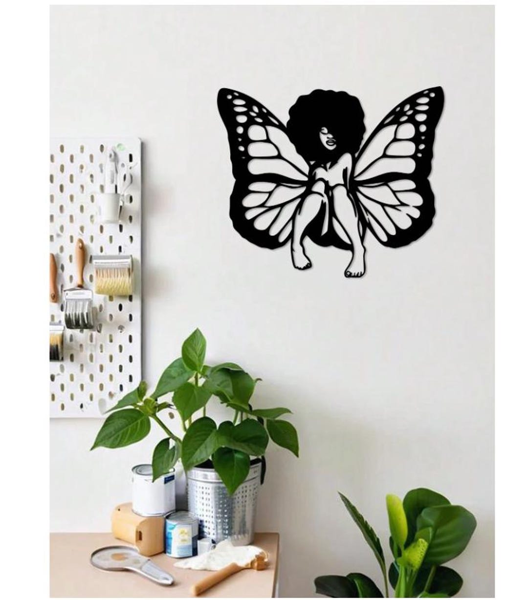 African Woman Butterfly Metal Wall Decor, 11.81 Inches - Elegant Home