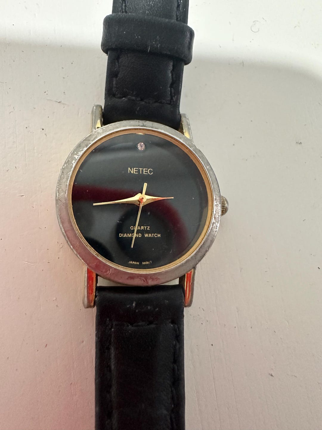 Netec Clock Vintage Netec Quartz Watch - Black Museum Style Dial - Diamond Accent ...