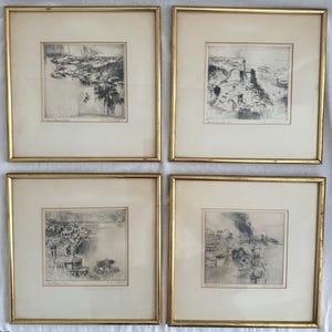 Andrew Rush, Serie completa de grabados "Port-Town" I-IV, 1964, edición limitada firmada de 50 ejemplares.