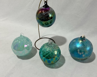 Veel handgeblazen kunstglas - iriserende vriendschapsballen (3) en olielampbol