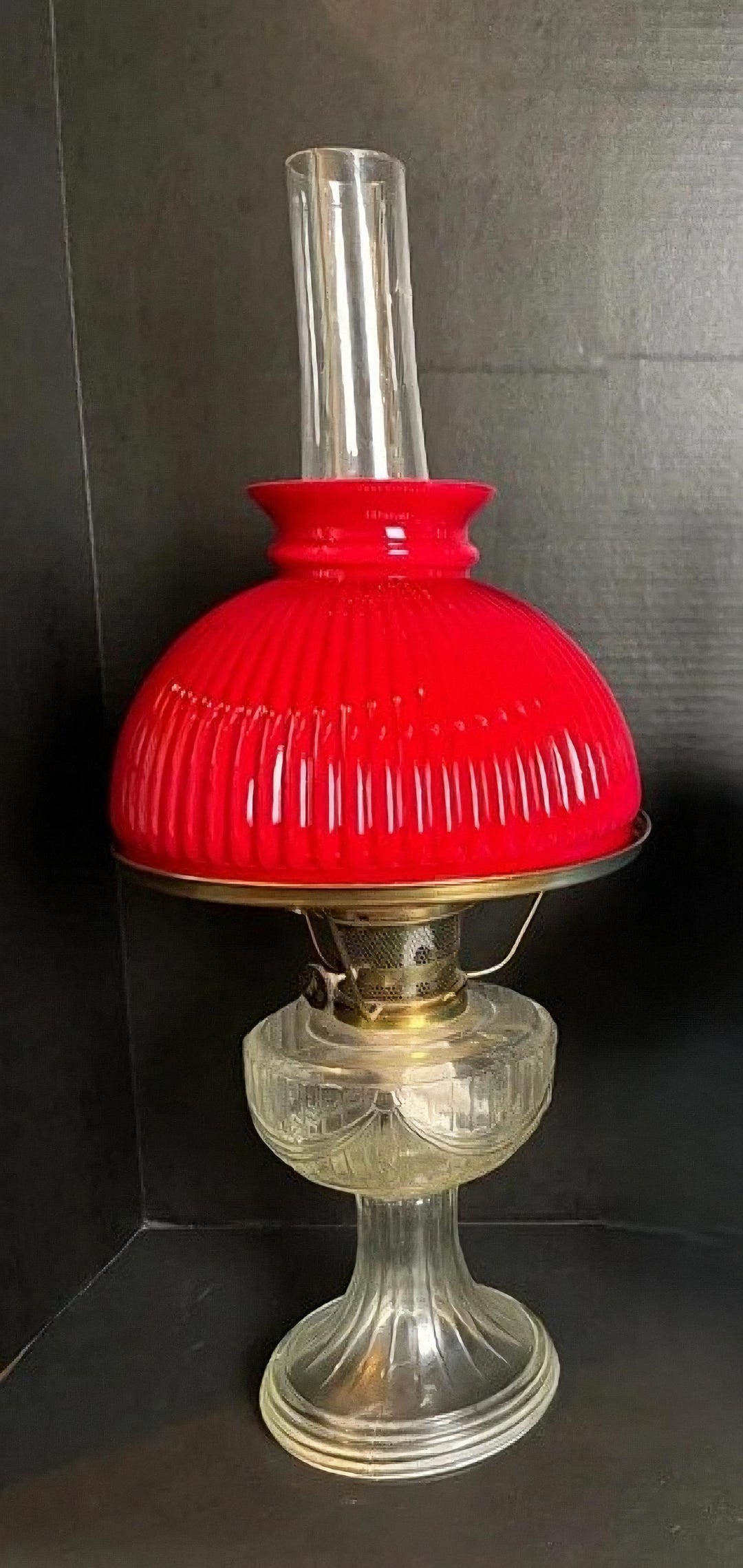 Vintage Aladdin Model 23 Colonial Clear Glass Oil Lamp - Ruby Red