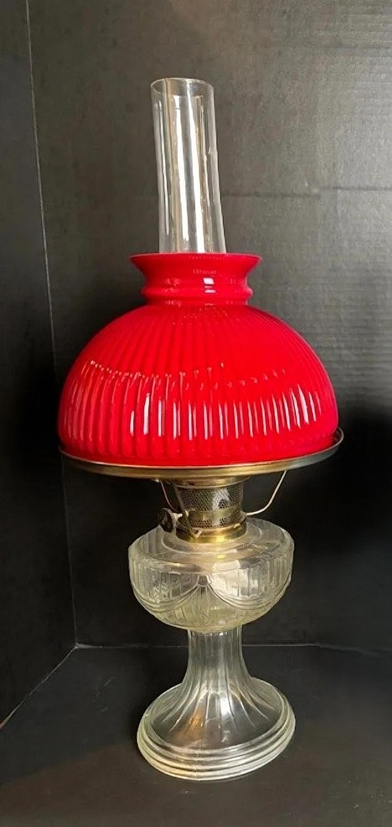 Vintage Aladdin Model 23 Colonial Clear Glass Oil Lamp - Ruby Red