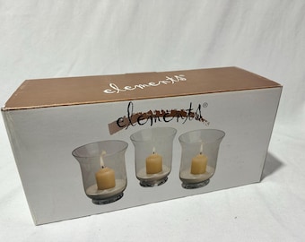 Juego de 3 portavelas cilíndricos de cristal transparente Elements - Mini jarrones - Nuevos en caja