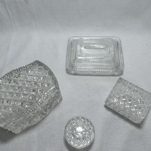 Set von 4 Vintage Schmuckboxen aus Pressglas mit Deckeln - Diamond Point & Starburst