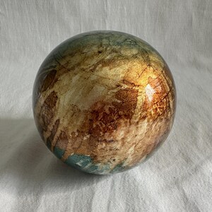 Vintage Iridescent Metallic Ceramic Orb Sphere Green Gold Bronze Table Accent 4" Modern Bohemian