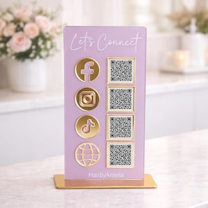 QR Code Business Social Media Sign, Salon Sign, Beauty Sign, Custom Acrylic QR Code Sign, Social Media Business Tabletop Plaque
