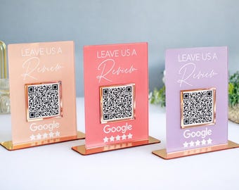 Business Review Sign with QR Code, Personalized Leave a Review Sign, Business Feedback Display Plaque