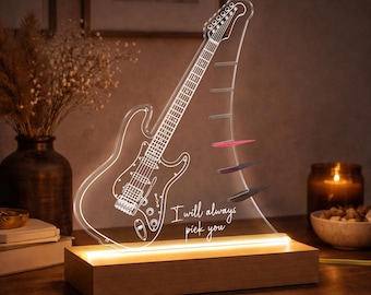 Personalized Guitar Pick Holder, Custom LED Light Gift for Him, Guitar Pick Display Storage, Guitar lover gift for him