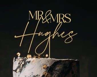 Adorno dorado para tarta de boda, adorno personalizado para tarta de boda, adorno para tarta de Sr. y Sra., decoración rústica para boda, adornos para tarta de aniversario