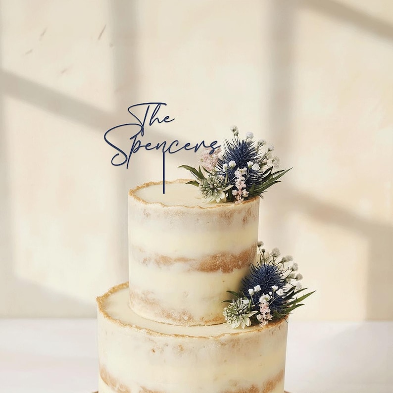 Custom Cake Topper for Wedding, Gold Wedding Cake Topper, Custom Name Cake Toppers, Rustic Wedding Decor, Anniversary Cake Topper Navy Blue