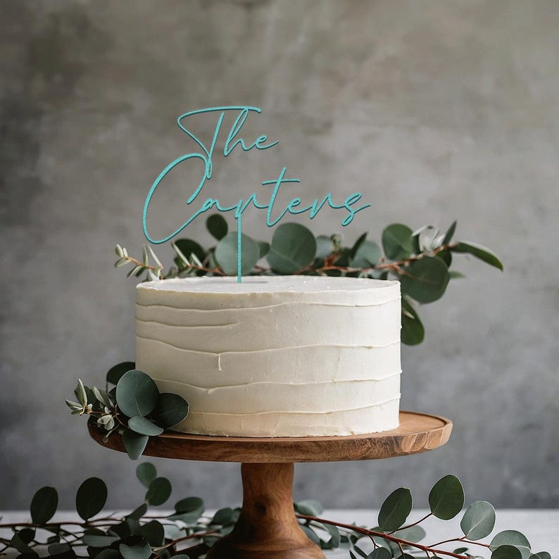 Custom Cake Topper for Wedding, Gold Wedding Cake Topper, Custom Name Cake Toppers, Rustic Wedding Decor, Anniversary Cake Topper Pastel Mint