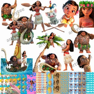 Vaiana tropiska sömlösa mönster, hawaiianska blommiga bakgrunder (digitalt papperspaket)