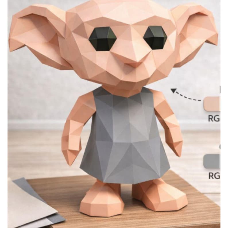 Low Poly Elf Papercraft Template, Fantasy House Elf Model, 3D Polygon ...
