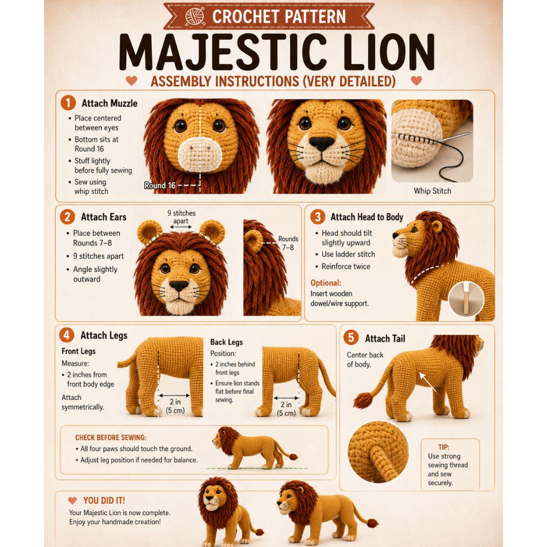 Majestic Lion Crochet Pattern, Realistic Amigurumi PDF Tutorial ...