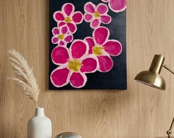 Cuadro con textura floral rosa vibrante / Obra de arte original en acrílico sobre lienzo, acento moderno