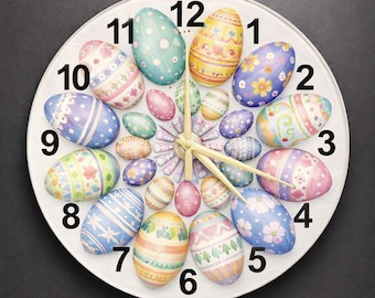 Artistic Easter Egg Clock, Vibrant Radial Pattern Glass Wall Decor, Unique Spring Home Accent