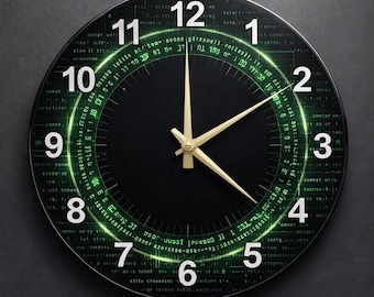 Code Grid Wall Clock | Programmer Tech Decor for Developer Office | Cyberpunk Style Glass Art | Unique Computer Science Gift