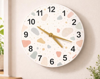 Mid Century Terrazzo Speckle Glass Clock – Minimalist Abstract Art, 36cm Designer Accent for Entryway or Office
