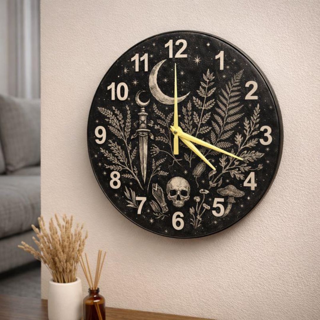 Witch Herb Etched Glass Clock – Goth Botanical Wall Decor With Hand ...