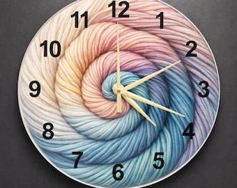 Swirling Yarn Glass Wall Clock, Modern Abstract Fiber Art Decor, Unique Knit Design for Cozy Home or Craft Room, Artisan Gift
