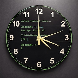 Futuristic Terminal Disk Wall Clock | Programmer Tech Art Decor | Glass Clock Gift for Developer Office