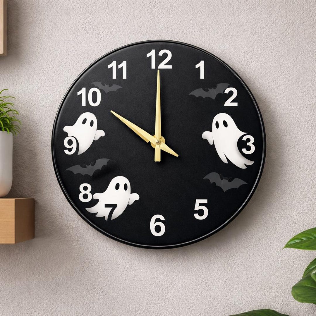 Minimal Ghost Silhouette Glass Wall Clock – Handmade Halloween Decor ...