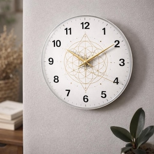 Minimal Sacred Geometry Mandala Glass Clock, Japandi-Inspired Contemporary Wall Timepiece