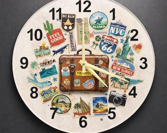 Traveler Suitcase Sticker Halo Glass Clock, Wanderlust Wall Art for Nomad Home, Unique Gift