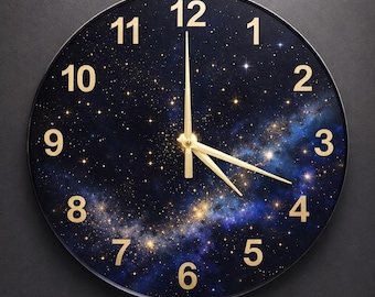 Celestial Glass Wall Clock | Round Moon & Stars Art for Spiritual Home Decor | Unique Modern Gift