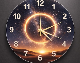 Desert Night Sky Glass Wall Clock, Star Halo Aesthetic Art for Modern Homes, Unique Celestial Decor Gift
