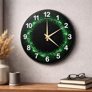 Orologio da parete Code Grid / Decorazione tecnologica per programmatori per ufficio sviluppatori / Arte in vetro in stile cyberpunk / Regalo unico per l'informatica immagine 2