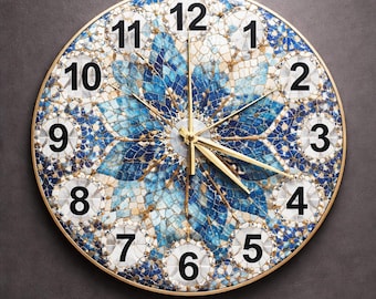 Abstract Geometric Glass Clock, Mosaic Tile Inspired Wall Art, Modern Round Decor Timepiece, Unique Home Gift