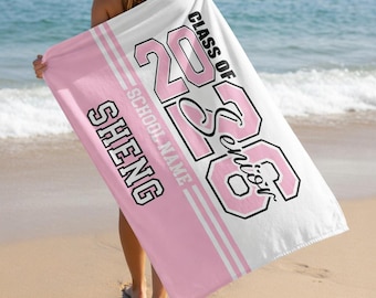 Personalized Class of 2026 Senior Beach Towel, Custom Name Graduation Gift