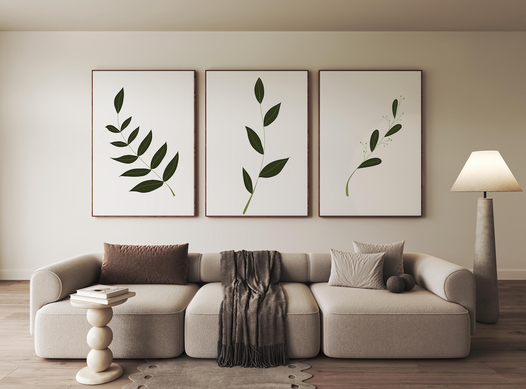 Botanical Wall Art Set of 3, Minimalist Leaf Print Set, Scandinavian ...