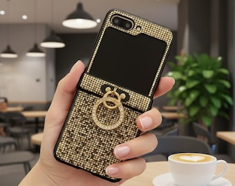 Luxury Diamond Ring Phone Case for Samsung Z Flip, Glitter Bling Buckle Grip
