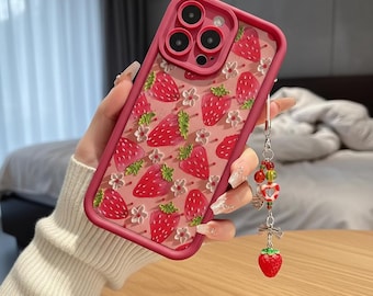 Strawberry Flower iPhone Case, Pendant Chain, Protective Cover