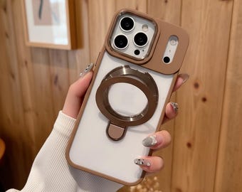 MagSafe Magnetic Kickstand Case for iPhone, Clear Transparent Phone Cover with Metal Ring