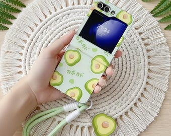 Avocado Phone Case for Galaxy Z Flip 3-6, Hard Cover with Wrist Chain