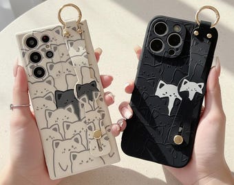 Kawaii Cat Wrist Holder Phone Case for Samsung S Series, Flexible TPU Cover