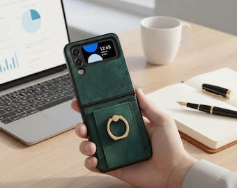 Samsung Galaxy Z Flip Wallet Case, PU Leather Card Holder with Ring Stand