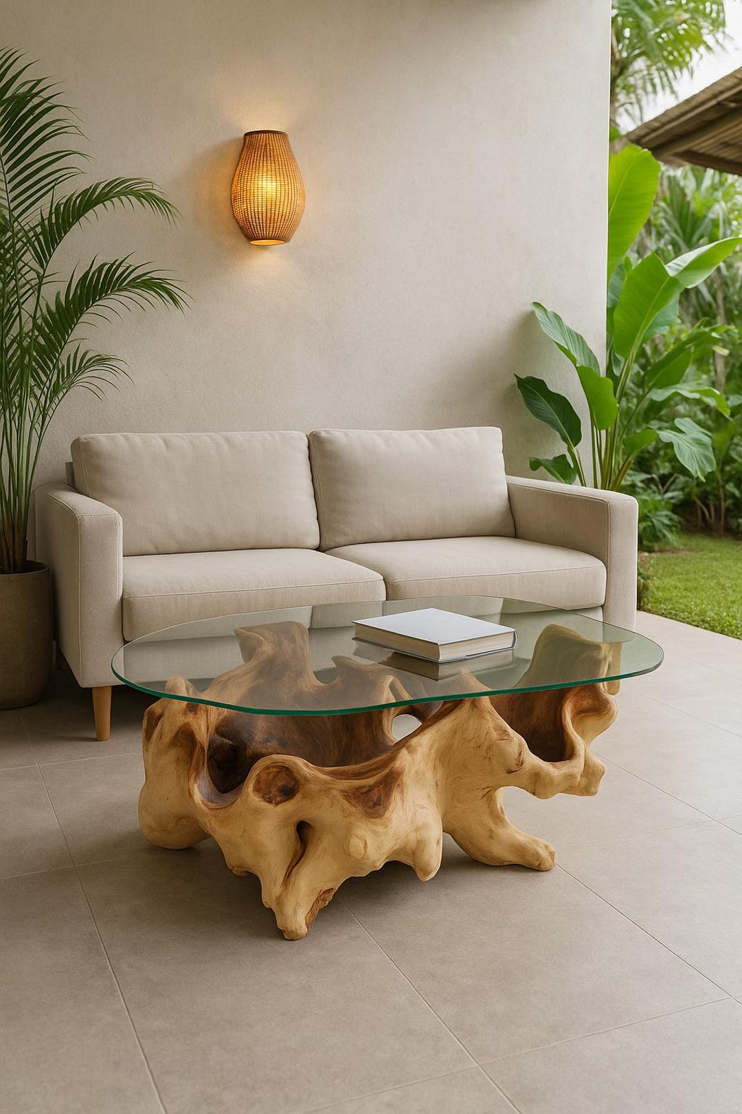 Organic Teak Root Coffee Table With Tempered Glass Top - Etsy