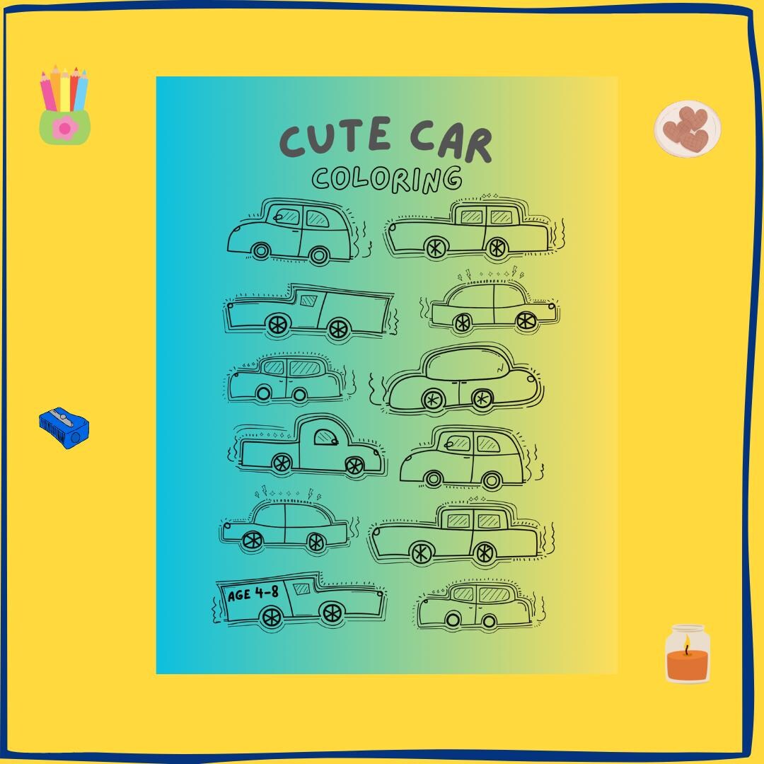 Fun & Easy Car Coloring Pages for Kids Ages 4–8 - Etsy