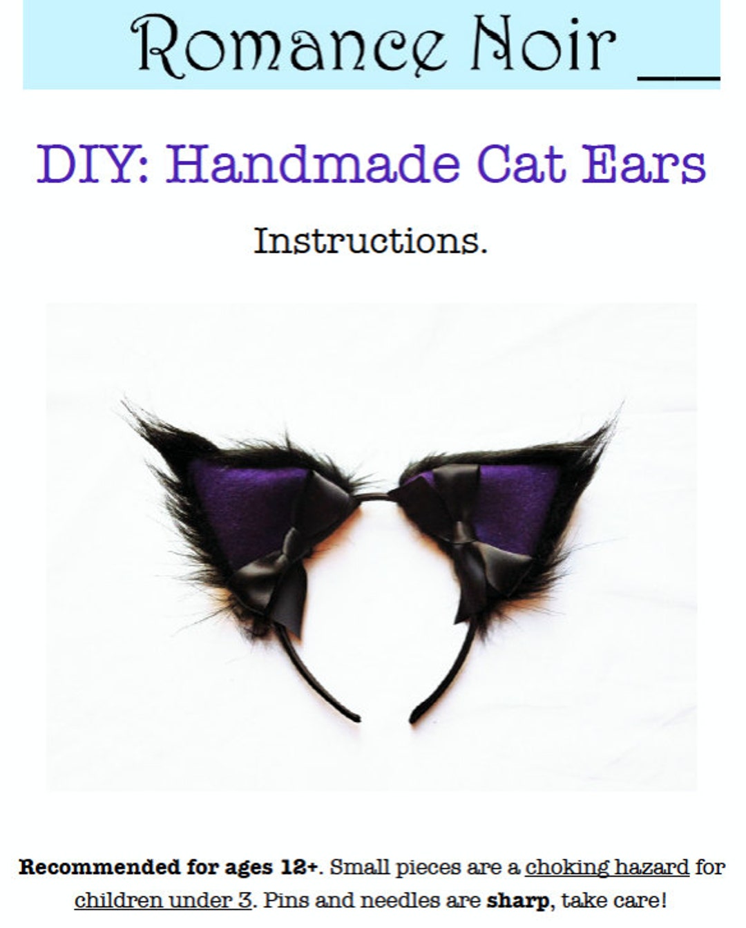 Pattern Downloadable PDF DIY Cosplay Handmade Cat Ears Headband and Pattern Downloadable PDF DIY Cosplay Handmade Cat Ears Headband and