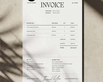 Invoice Template Editable Canva A4 for Small Business Freelancers Creatives Instant Digital Download