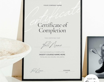 Certificate of Completion Template Editable Canva A4 Printable Certificate for Course Training Workshop