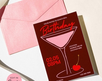 Cocktail Birthday Invitation Template Editable Canva 5x7 Printable Invitation Mobile Invite Digital Download