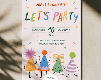 Kids Birthday Invitation Template Editable in Canva Printable Invite and Mobile Evite