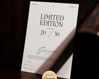Limited Edition Certificate of Authenticity Template Editable Canva A4 Printable COA Instant Download